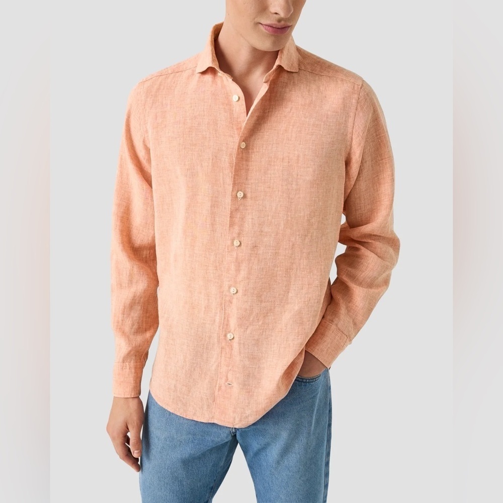 Islander Men’s Linen Orange Button Down Long Sleeve Shirt Size XXL